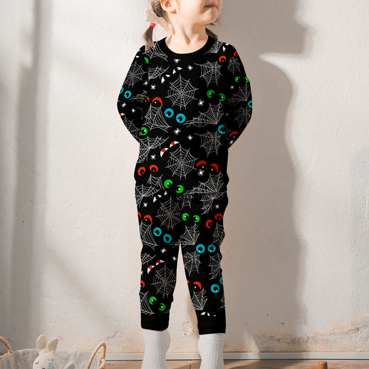 Glow In The Dark Creepy Spiderweb Two Piece Long Sleeve Pajama Set