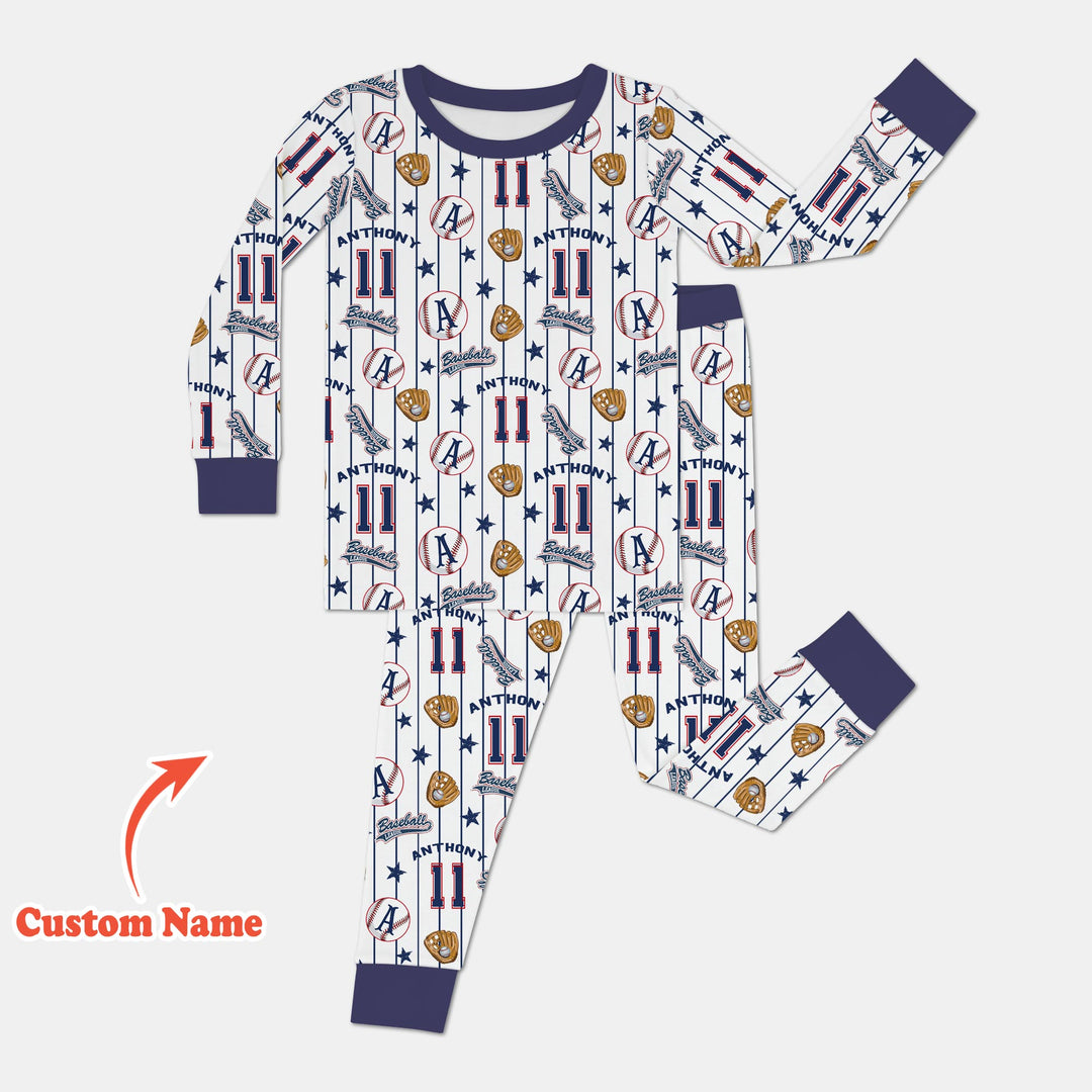 Custom Name Baseball Time Two Piece Long Sleeve Pajama Set