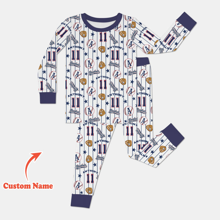 Custom Name Baseball Time Two Piece Long Sleeve Pajama Set