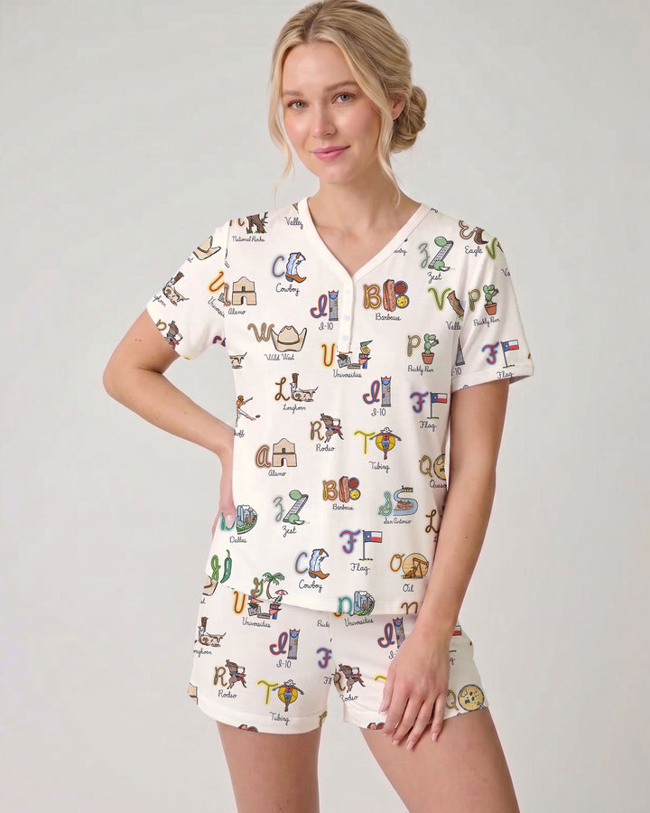 Texas Alphabet Bamboo Women Short Sleeve Short Pajama Set