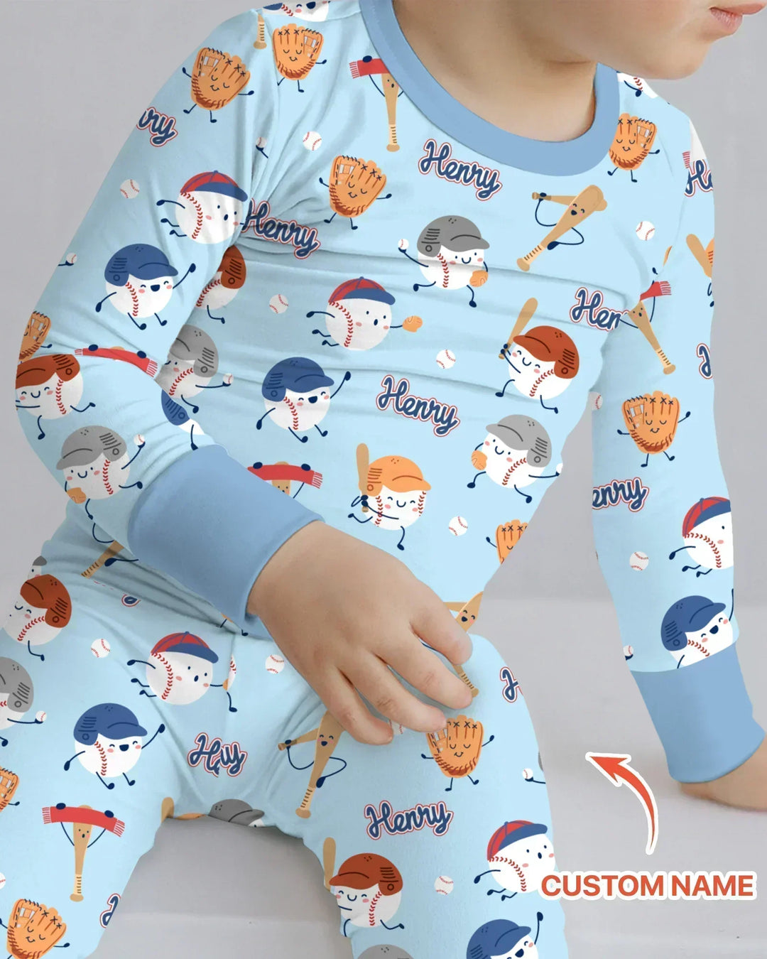 Custom Name Ballparl Family Matching Bamboo Two Piece Long Sleeve Pajama Set