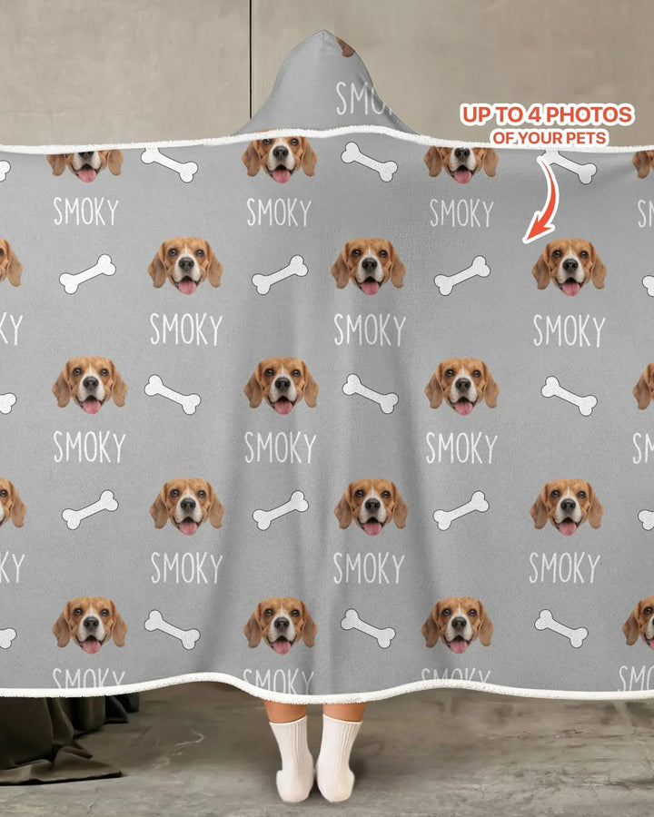 Custom Name and Pet Photos Wearable Hooded Blanket