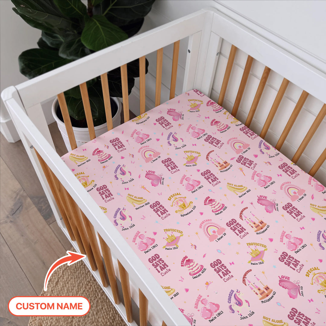 God Says I Am Girl Fitted Crib Sheet