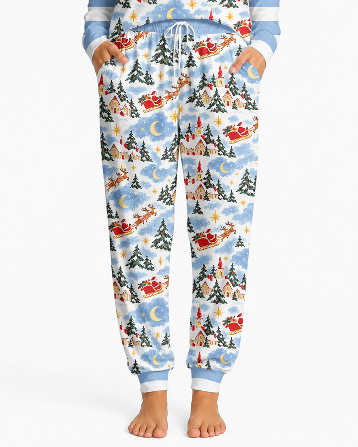 Whimsical Santa's Winter Village Bamboo Women Pajama Set