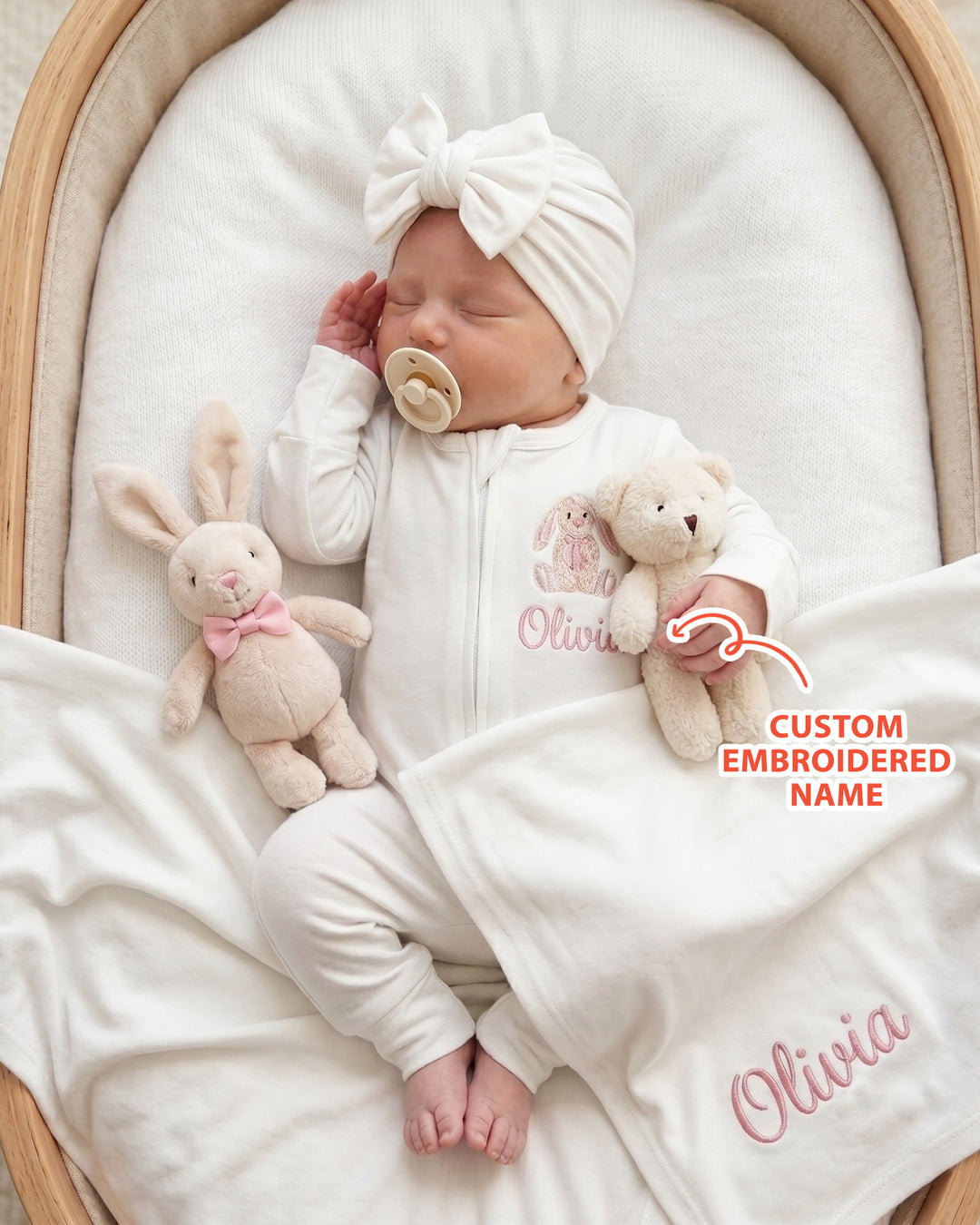 Personalized Bunny Embroidered Bamboo Welcome Home Bundle
