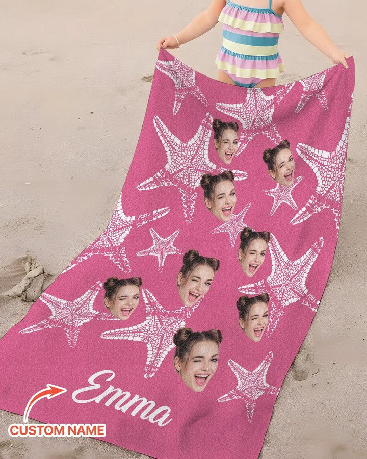 Custom Photo Starfish With Names Bamboo Beach Towel