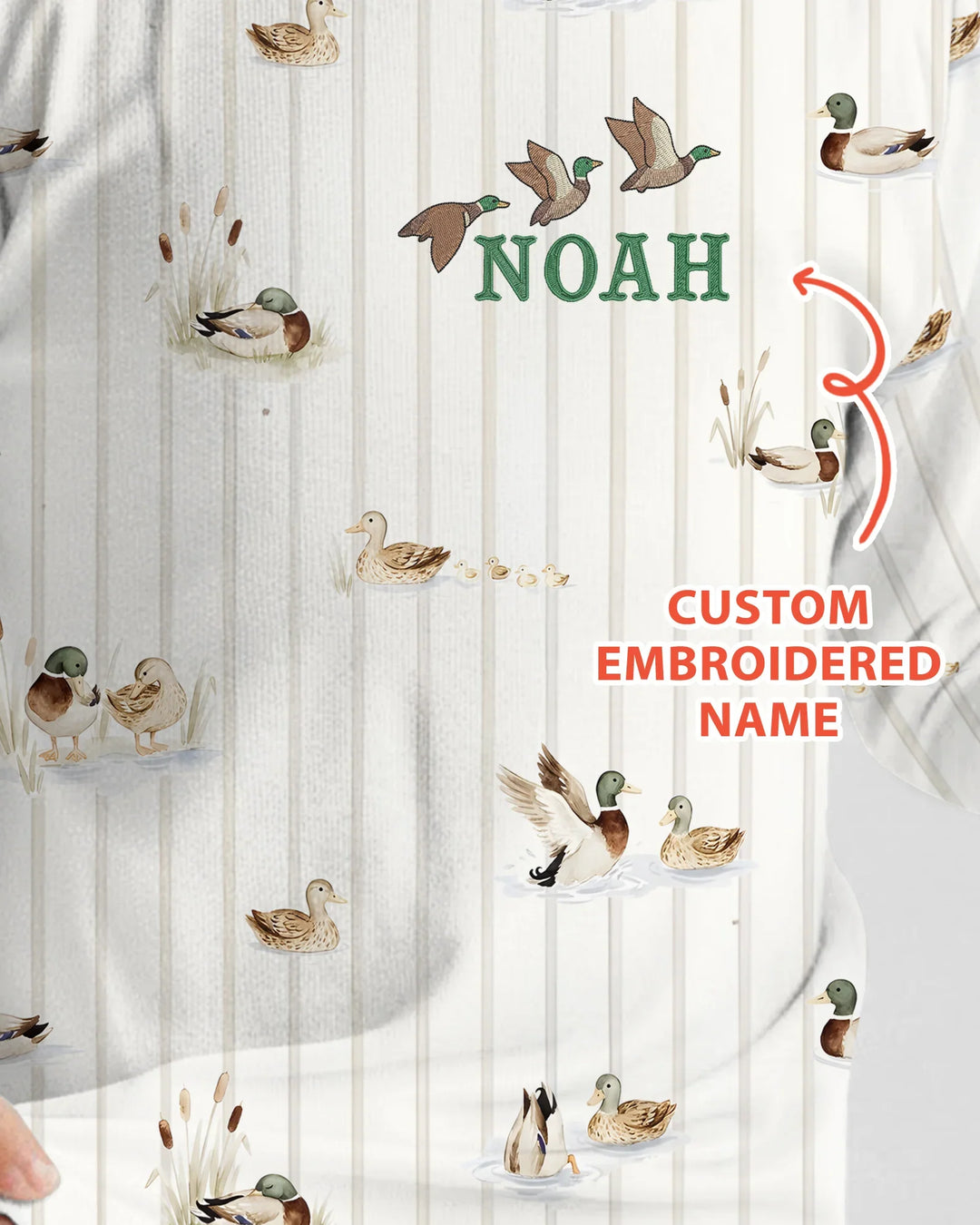 Custom Embroidered Name Mallard Duck  Bamboo Two Piece Long Sleeve Pajama Set
