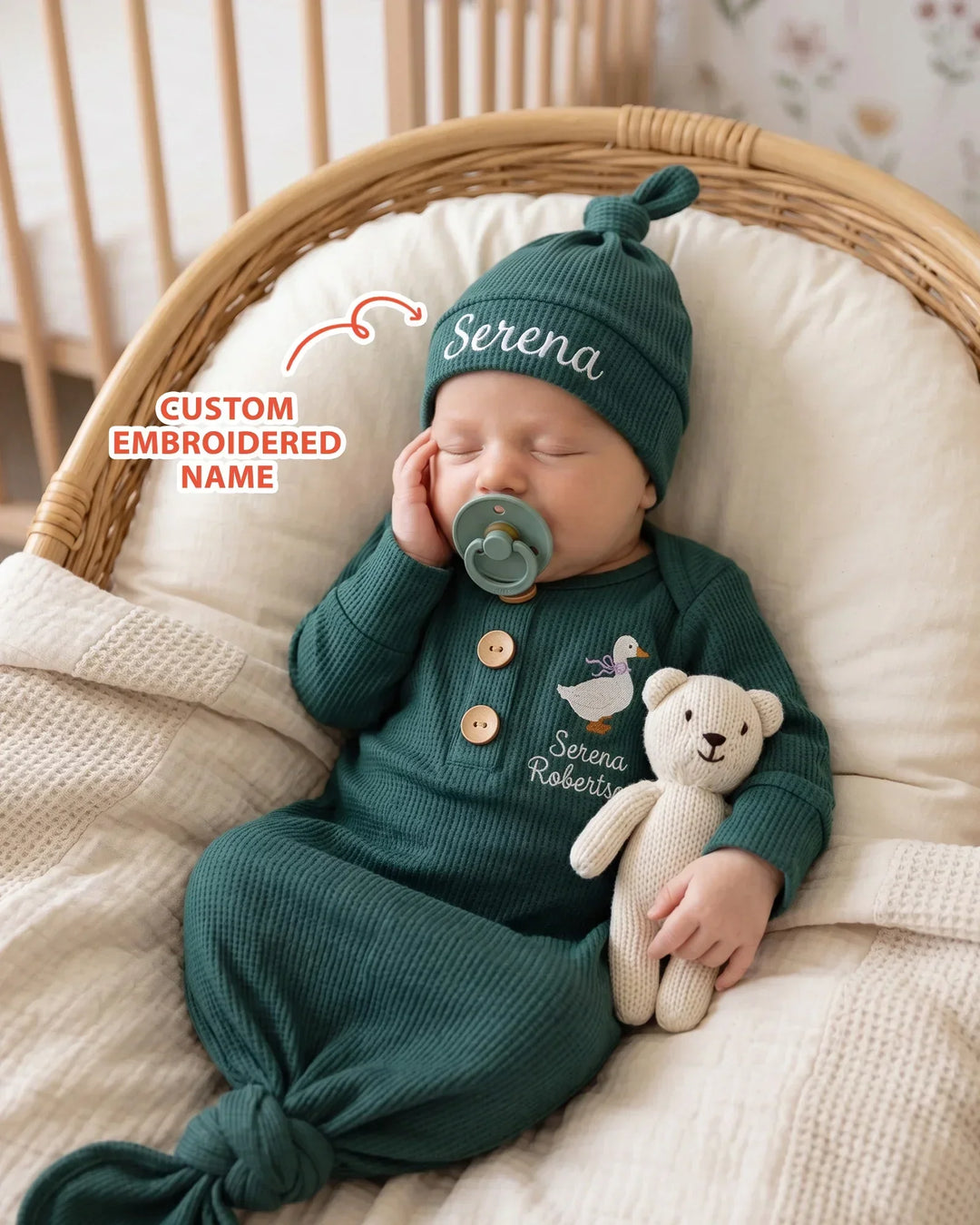 Personalized Cute Duck Embroidered Waffle Bamboo Hat