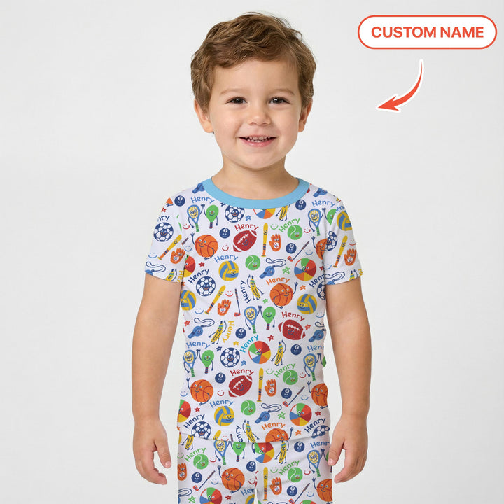 Play Ball Custom Name Two Piece Short Sleeve Pajama Set