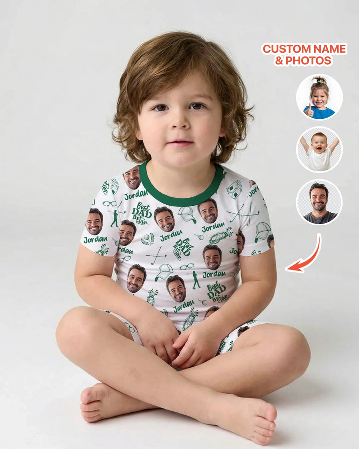 Custom Photo Best Dad By Par Bamboo Two Piece Short Sleeve Shorts Pajama Set