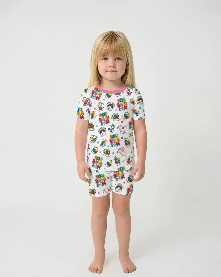 God Says I Am Autism Awareness Two Piece Short Sleeve Shorts Pajama Set
