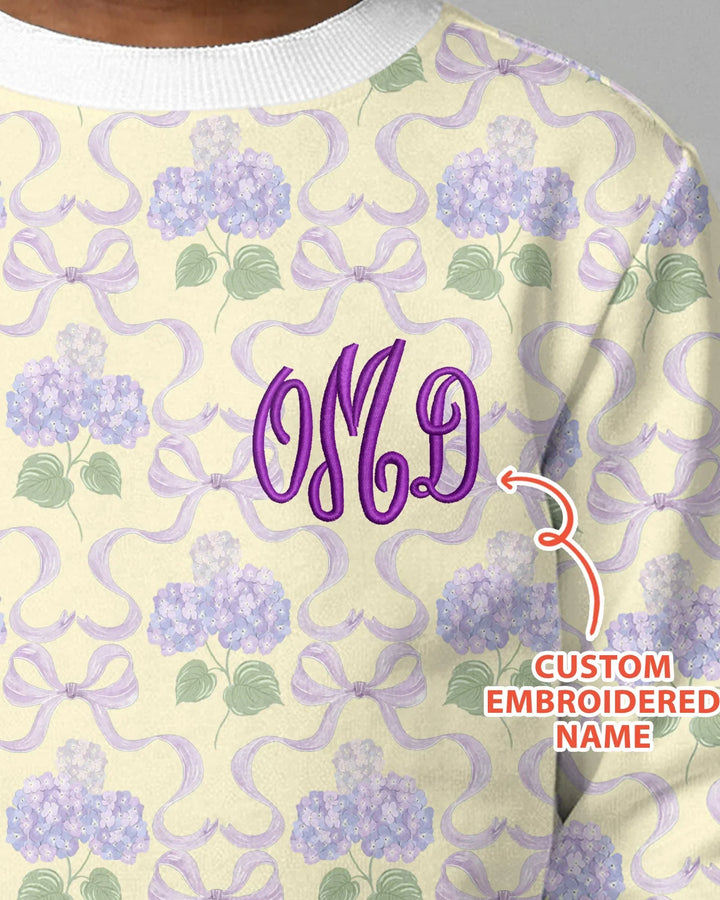Personalisierbares Sweatshirt mit bestickter Hortensie „Welcome Home“ aus Bambus