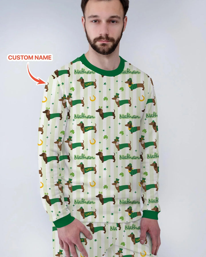 Lucky Dachshunds St. Patrick's Day Family Matching Men's Pajama Set