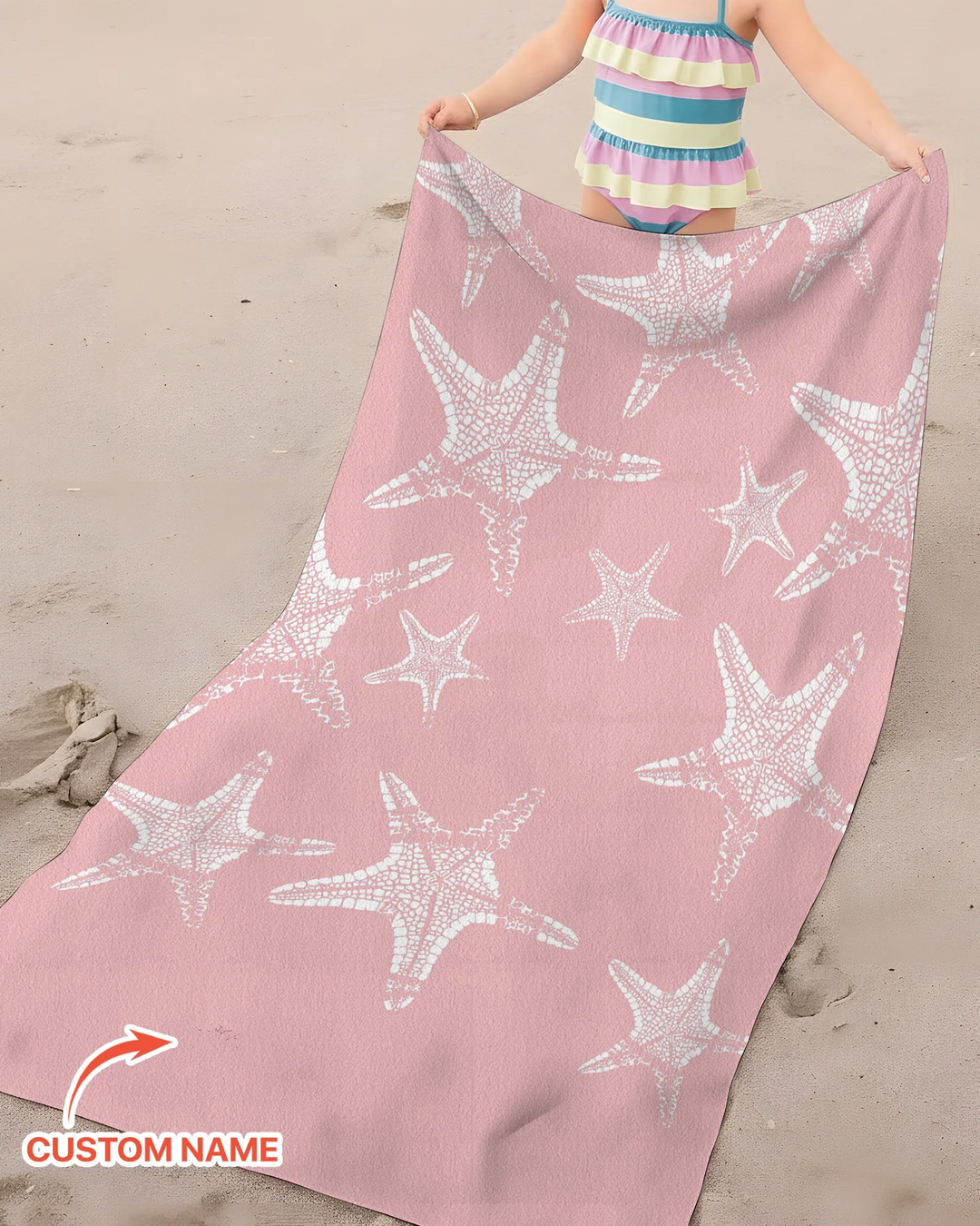 Custom Photo Starfish With Names Bamboo Beach Towel