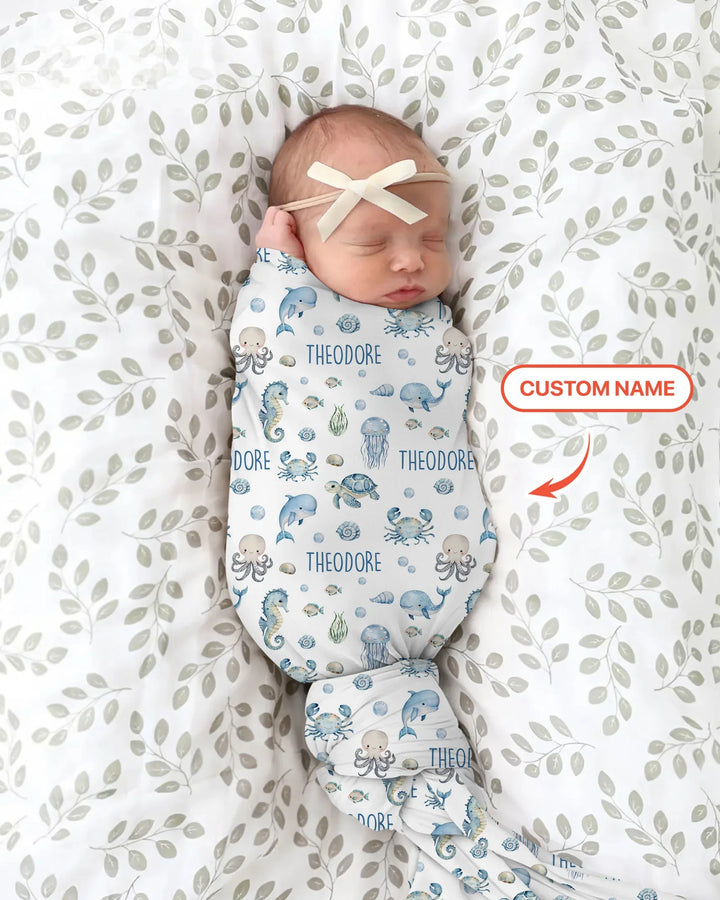 Custom Name Ocean Friends  swaddle blanket