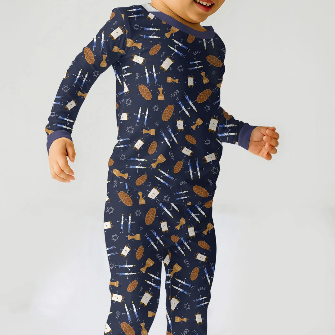Shabbat Shalom Family Matching Two Piece Long Sleeve Pajama Set