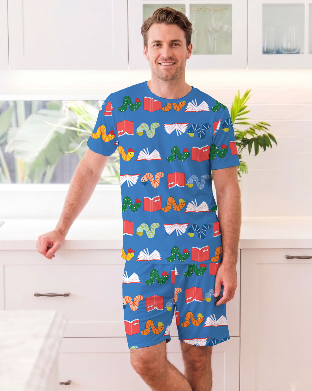 Bookworm Family Matching Bamboo Men Short Sleeve Short Pajama Set
