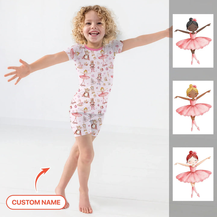 Custom Character "Ballerina Nutcracker Fairytale" Two Piece Short Sleeve Shorts Pajama Set