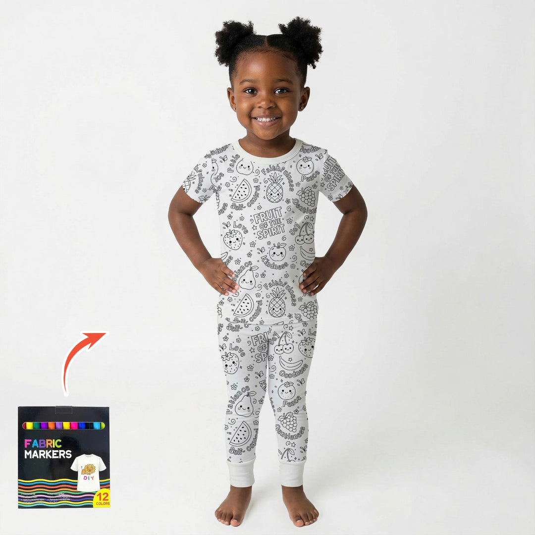 All Colorable Fruit of the Spirit Two Piece Short Sleeve Pajama Set