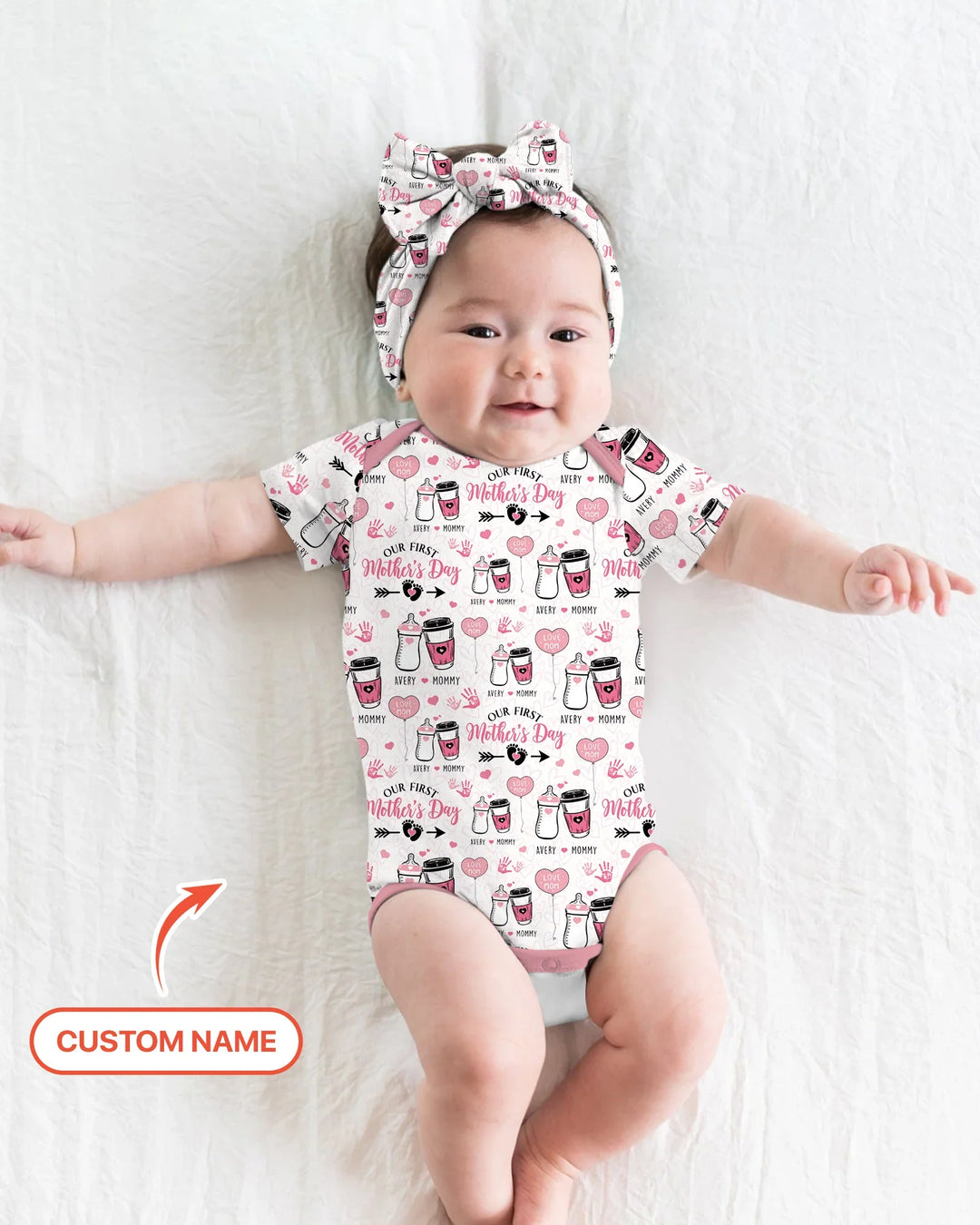 Custom Name First Mother's Day Drink Bamboo Bodysuit
