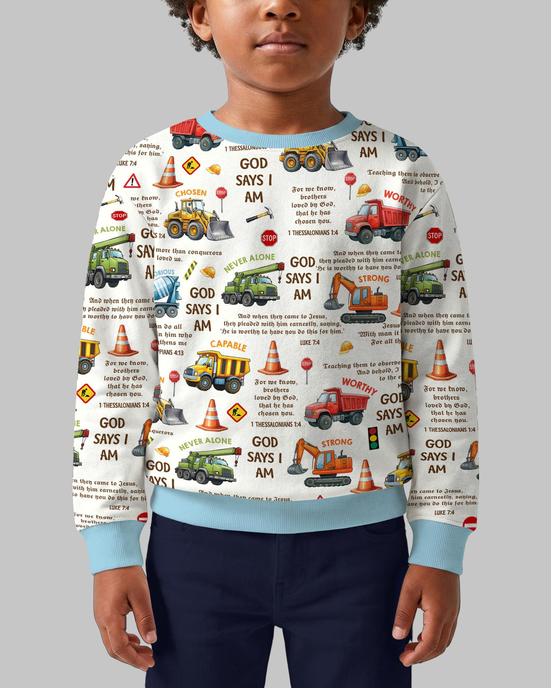 Bible Verse Construction Trucks  Crewneck Sweatshirt