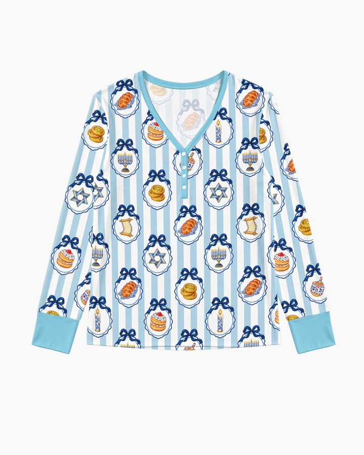 Hanukkah Bows & Blessings Mommy & Me Matching Bamboo Women Pajama Set
