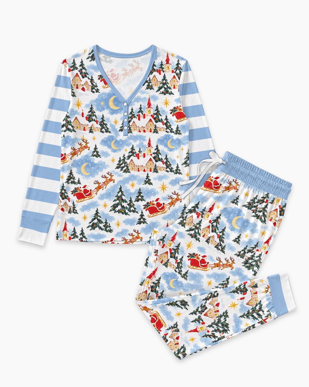 Whimsical Santa's Winter Village Bamboo Women Pajama Set