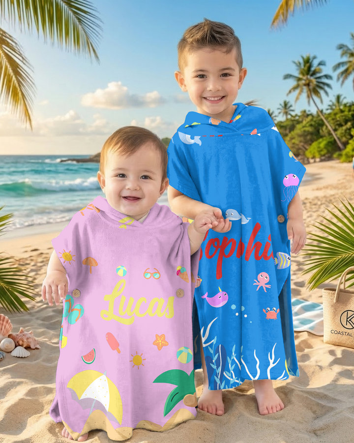 Personalised Fruits Palm Tree Marine Animals Bamboo Swim Poncho