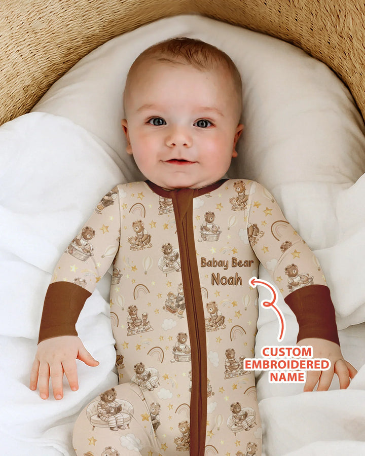 Custom Embroidered Name Mama Bear and Baby Bear Bamboo Convertible Zippy