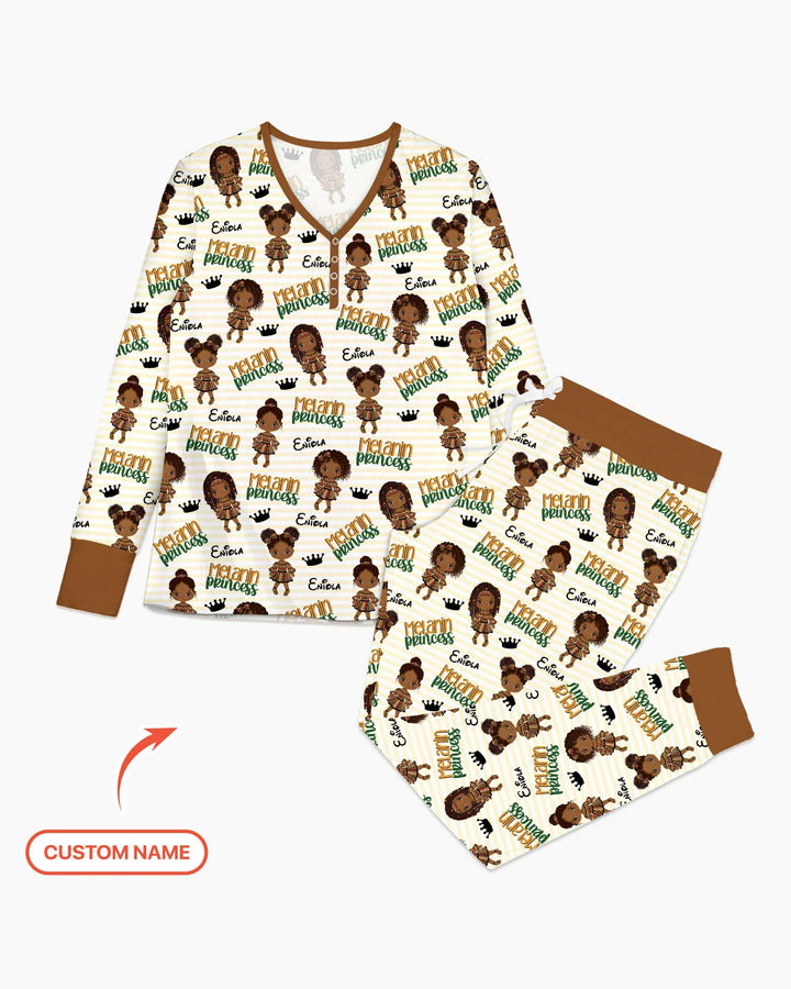 Custom Name Melanin Princess Bamboo Women Pajama Set