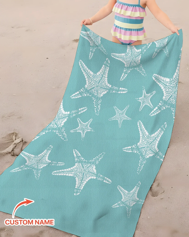 Custom Photo Starfish With Names Bamboo Beach Towel