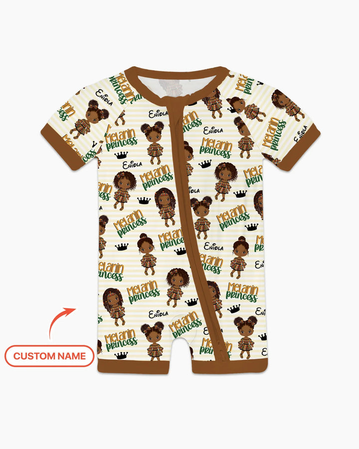 Princesa Melanin de Nombre Personalizado Bambú Manga Corta Cierre