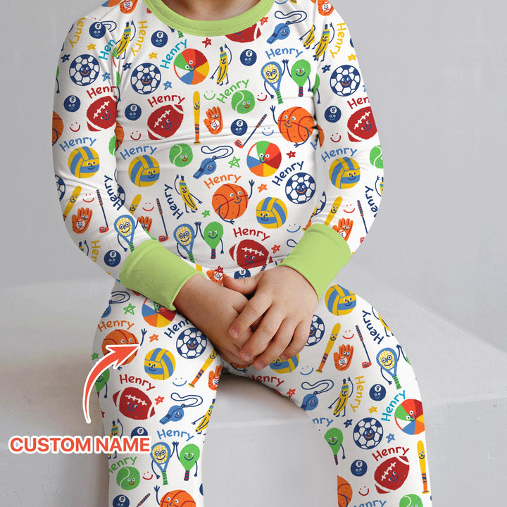 Play Ball Custom Name Two Piece Long Sleeve Pajama Set