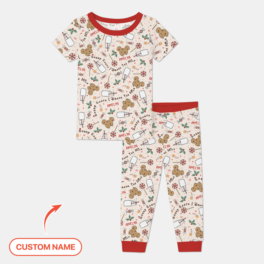 Custom Name Sorry Santa I Drank The Milk Two Piece Short Sleeve Pajama Set