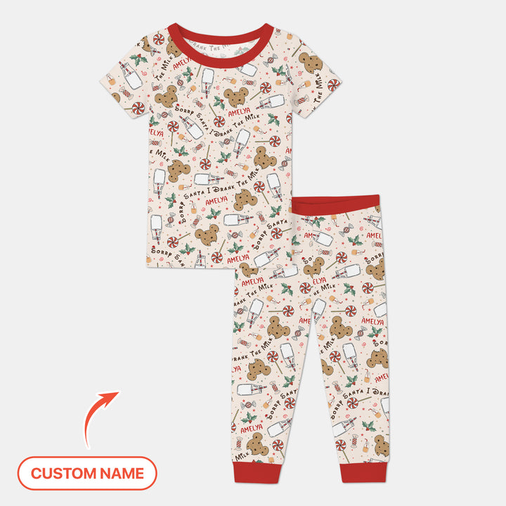 Custom Name Sorry Santa I Drank The Milk Two Piece Short Sleeve Pajama Set