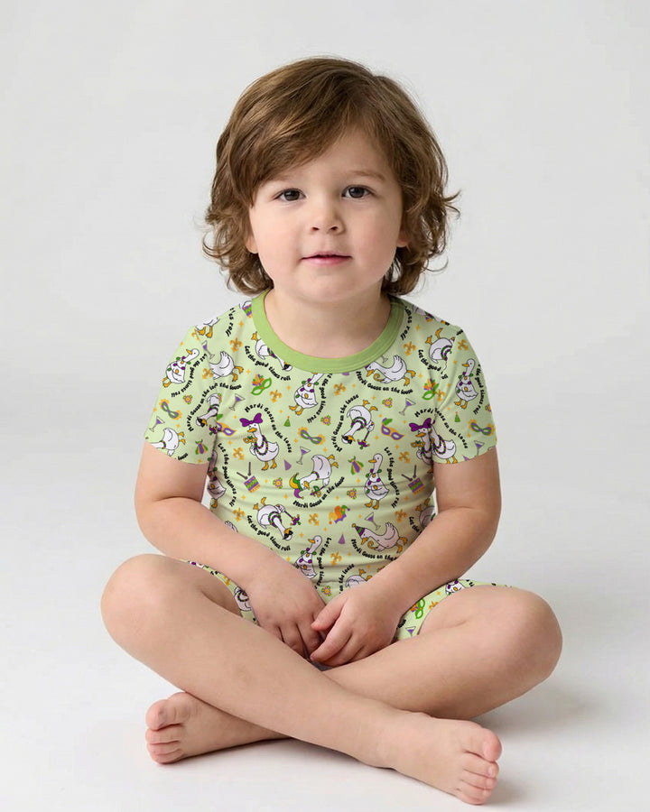 Mardi Gras Silly Goose Two Piece Short Sleeve Shorts Pajama Set