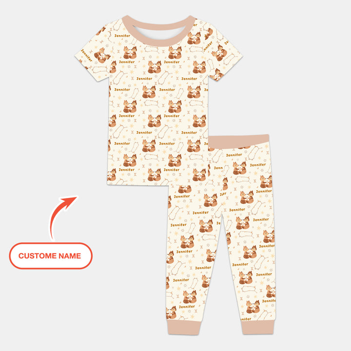 Bohemian Baby Zodiac Signs Custom Name Two Piece Short Sleeve Pajama Set