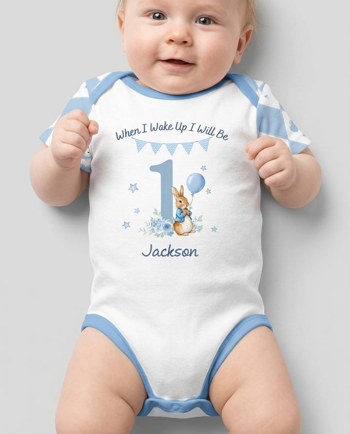 Custom Name When I Wake Up Bunny Birthday Bamboo Bodysuit