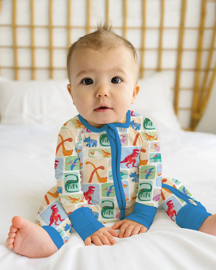 Pijama enterizo de bambú convertible Rainbow Dino Friends a juego para toda la familia