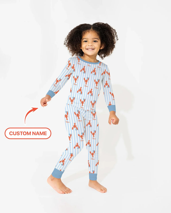 Conjunto de pijama de dos piezas de bambú de manga larga con nombre personalizado, diseño de cerveza y cangrejo de río