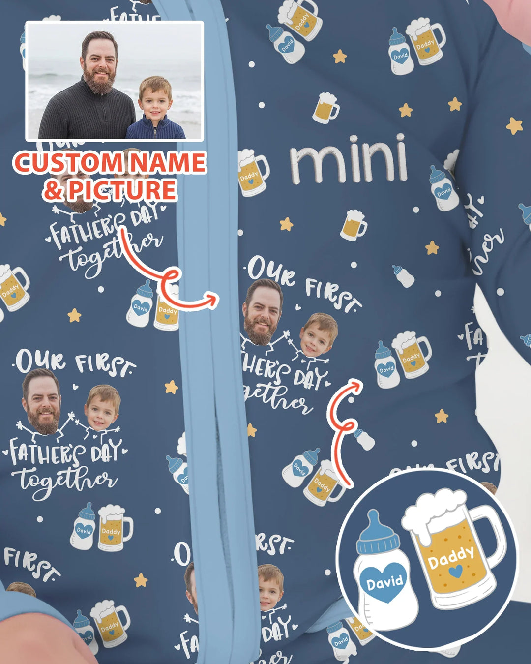 Personalized Embroidered Our First Father's Day Bamboo Convertible Zippy