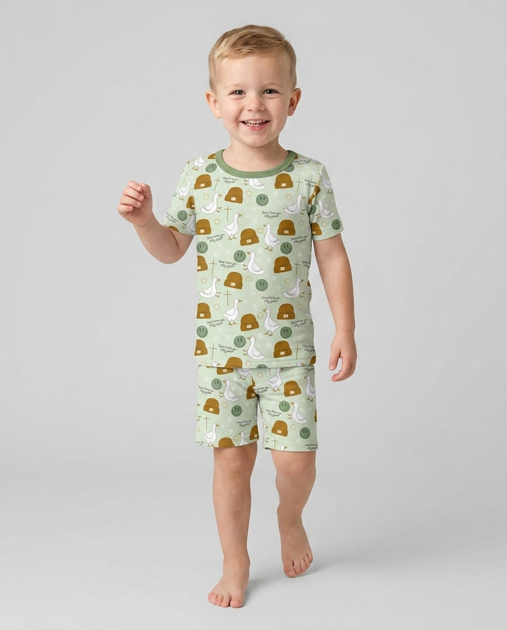 Conjunto de Pijama de Dos Piezas de Bambú con Mangas Cortas y Pantalones Cortos
