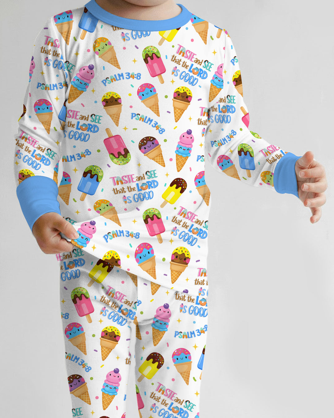 Jesus Summer Ice Cream Taste and See That The Lord Is Good Bamboo Two Piece Long Sleeve Pajama Set