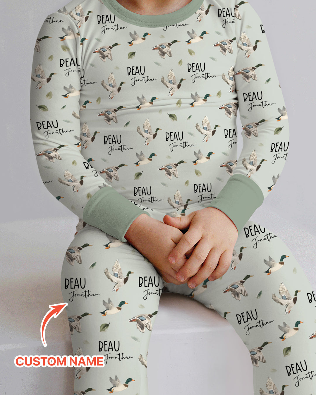 Custom Name Mallard Duck Two Piece Long Sleeve Pajama Set