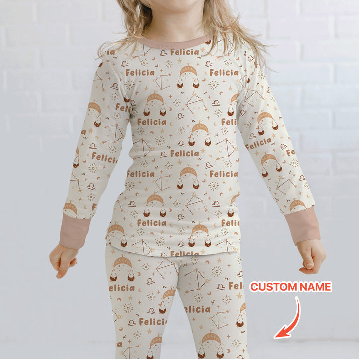 Bohemian Baby Zodiac Signs Custom Name Two Piece Long Sleeve Pajama Set