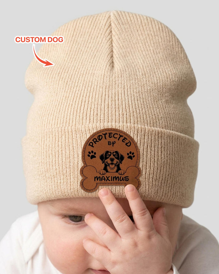 Personalized Protected By Leather Patch Beanie