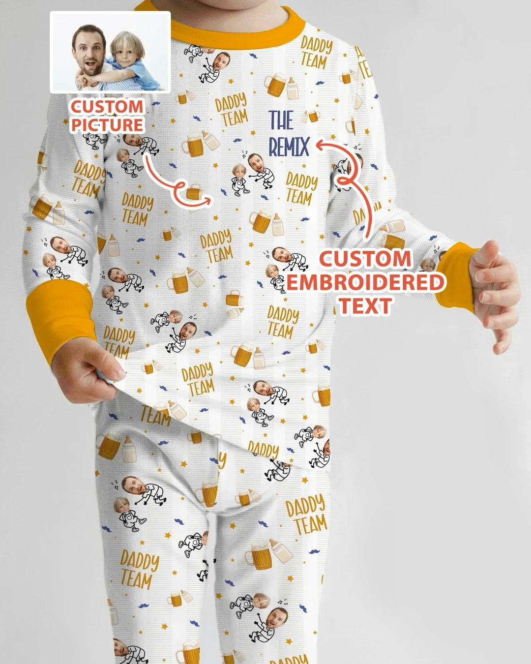 Personalized Embroidered Dad And Me Picture Bamboo Two Piece Long Sleeve Pajama Set