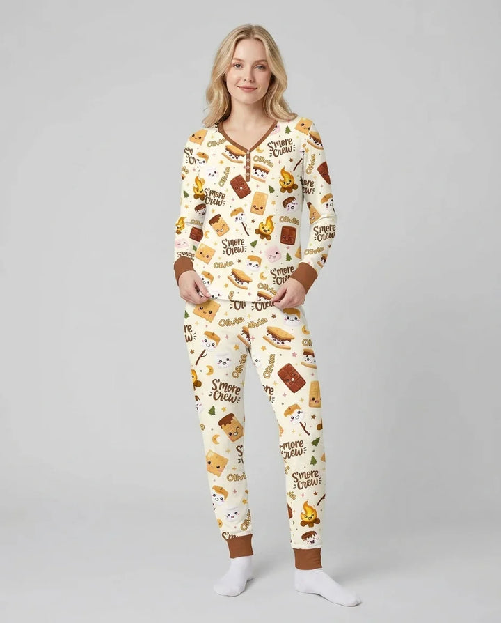 Custom Name Kawaii S'more Crew Family Matching Bamboo Women Pajama Set