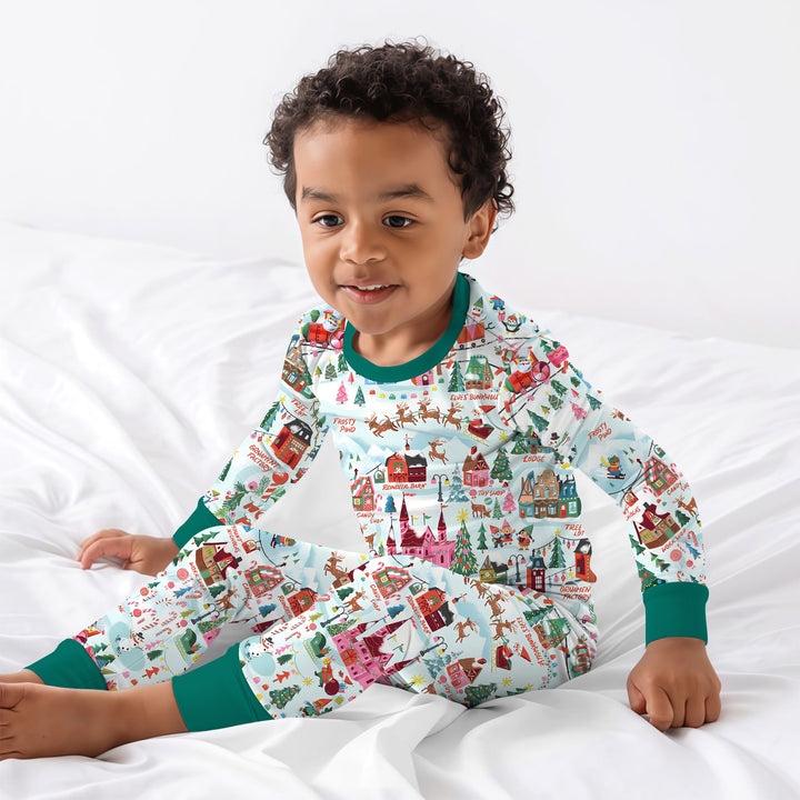 Santa's City Maps Two Piece Long Sleeve Pajama Set