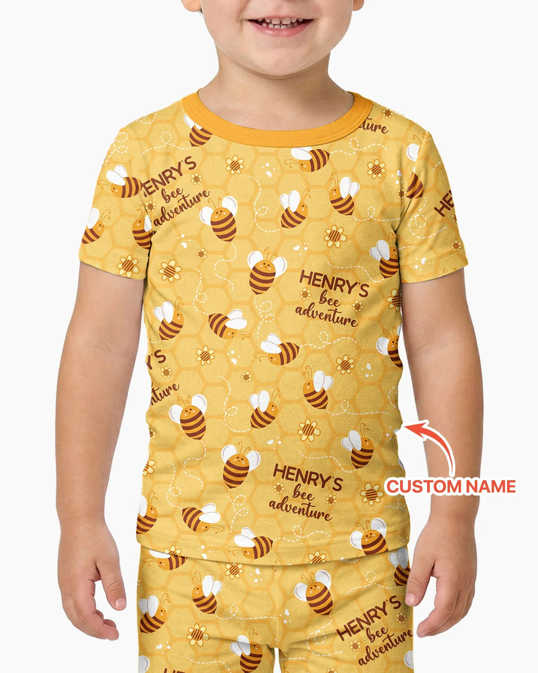 Custom Name Bee Back To School Bamboo Two Piece Short Sleeve Pajama Set